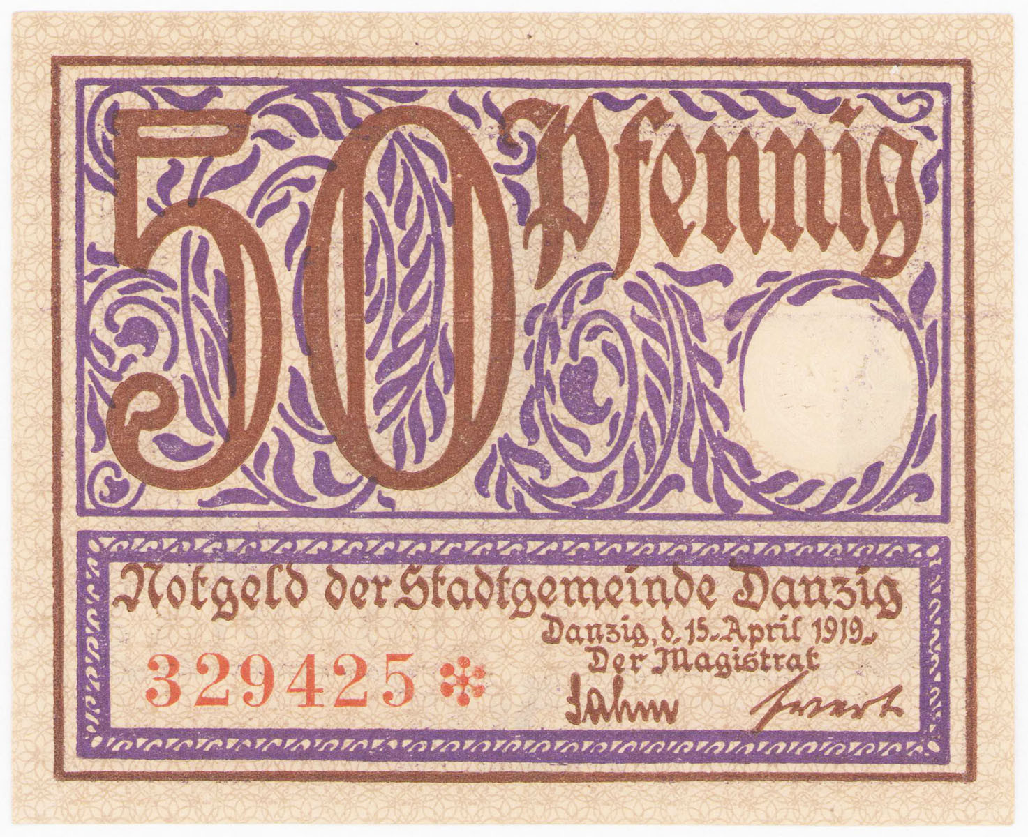 Prusy Zachodnie, Gdańsk - Notgeld. 50 fenigów 1919 - PIĘKNE